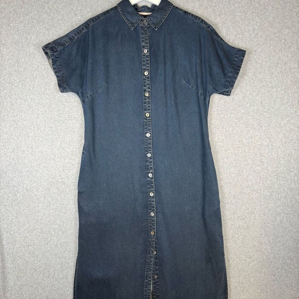 Soft Surroundings Womens je veux maxi Small Button Front Shirt Dress tencel Blue